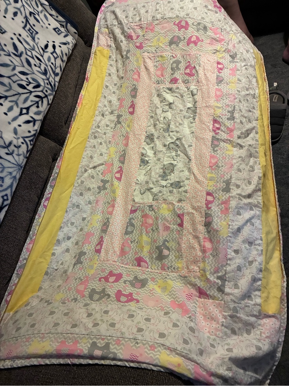 Baby Quilted Blanket in Pink, Gray & Yellow - Soft Nursery Quilt